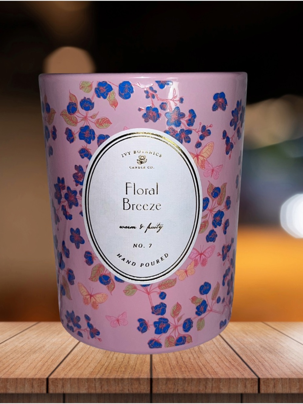 NEW! Ivy Botanics "Floral Breeze" No. 7 Pink Floral Wooden Wick Candle 14.3 oz